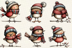 Whimsical Christmas Bird Clipart Bundle - CraftNest - Digital Crafting and Art
