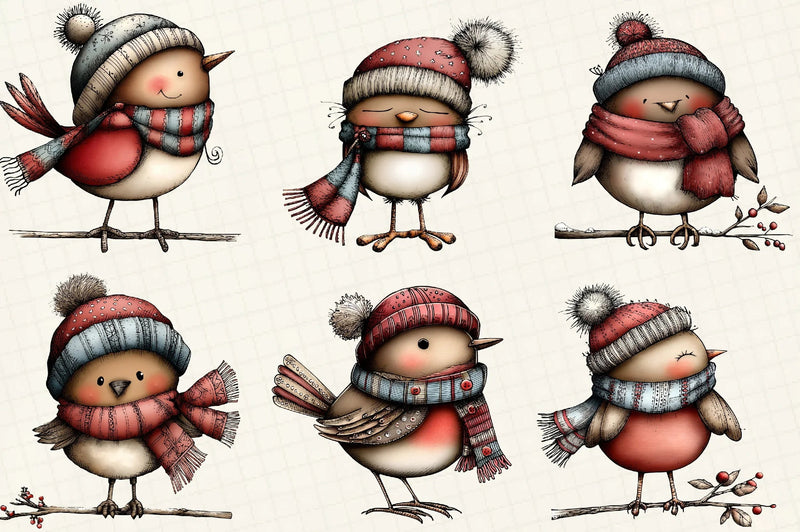 Whimsical Christmas Bird Clipart Bundle - CraftNest - Digital Crafting and Art