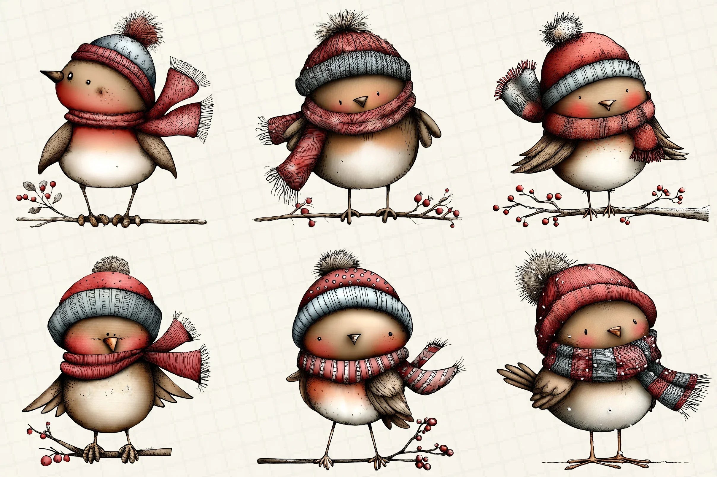 Whimsical Christmas Bird Clipart Bundle - CraftNest - Digital Crafting and Art