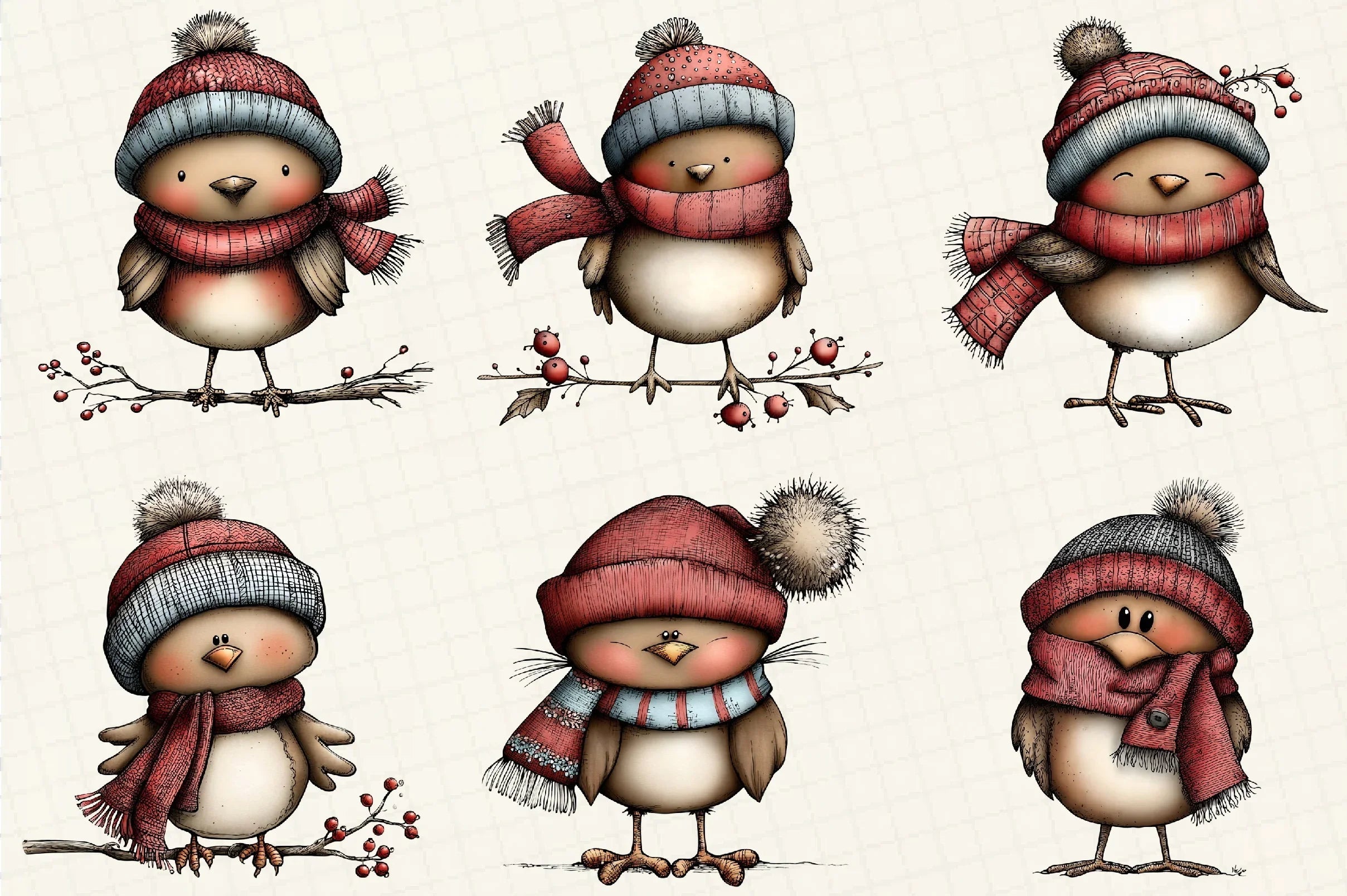 Whimsical Christmas Bird Clipart Bundle - CraftNest - Digital Crafting and Art