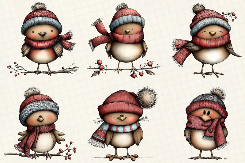 Whimsical Christmas Bird Clipart Bundle - CraftNest - Digital Crafting and Art
