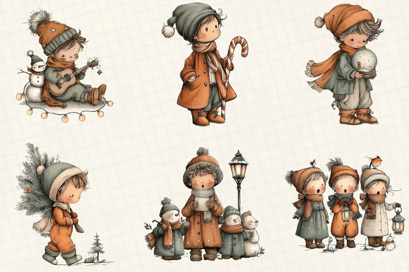 Whimsical Christmas Boy Clipart Bundle - CraftNest - Digital Crafting and Art