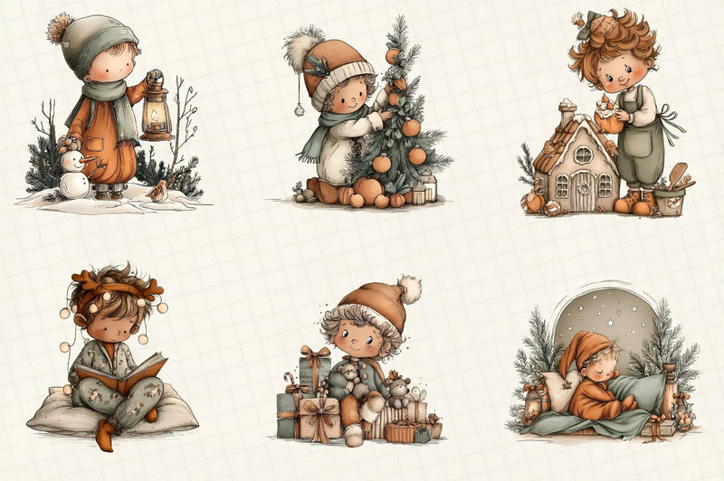 Whimsical Christmas Boy Clipart Bundle - CraftNest - Digital Crafting and Art