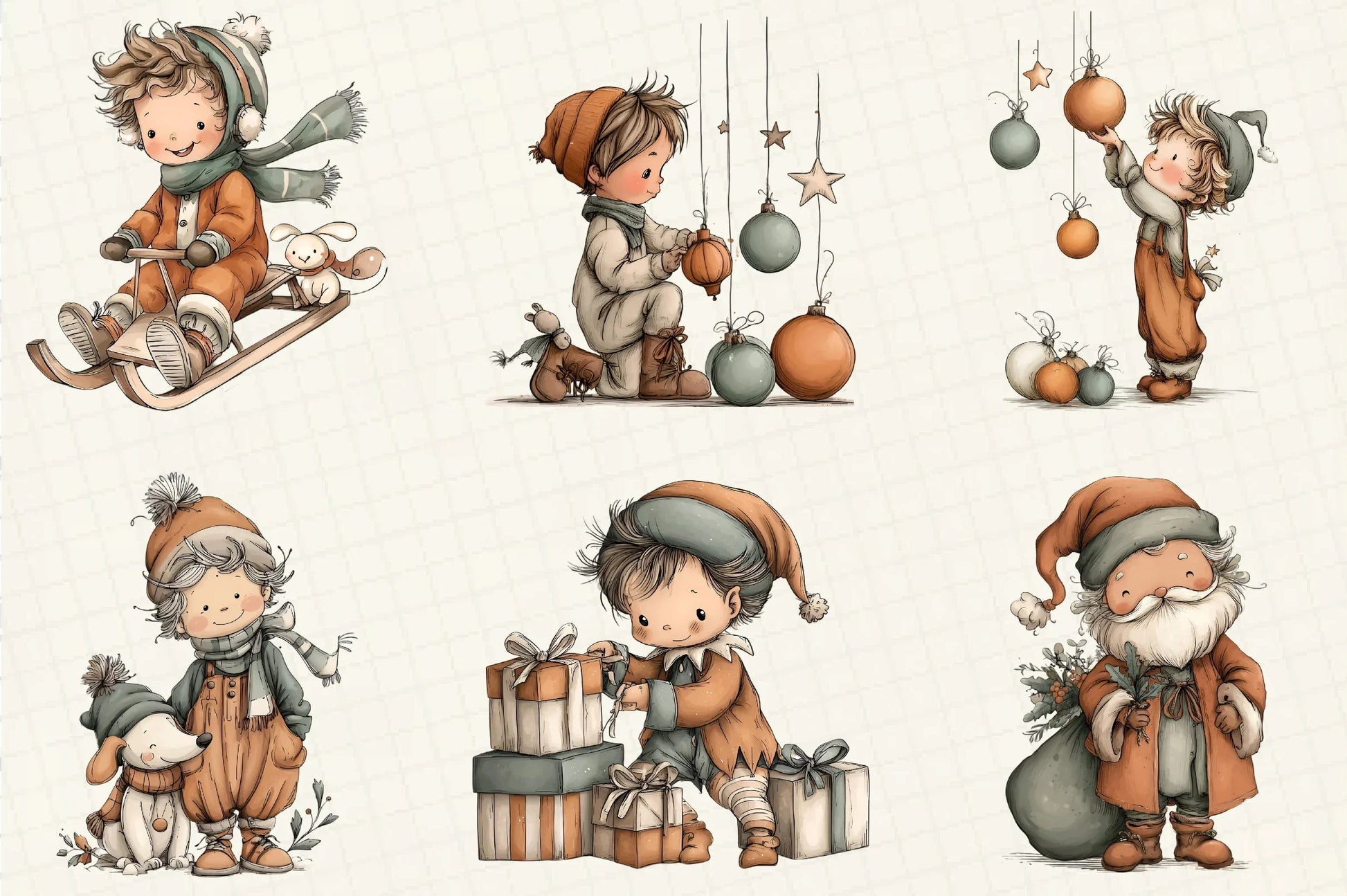 Whimsical Christmas Boy Clipart Bundle - CraftNest - Digital Crafting and Art