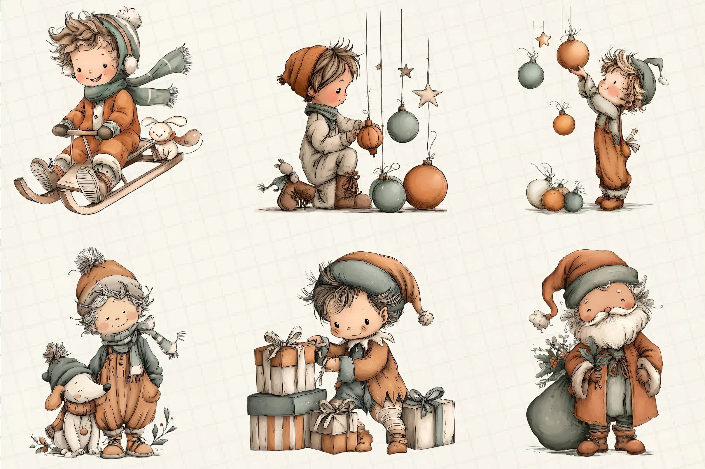 Whimsical Christmas Boy Clipart Bundle - CraftNest - Digital Crafting and Art