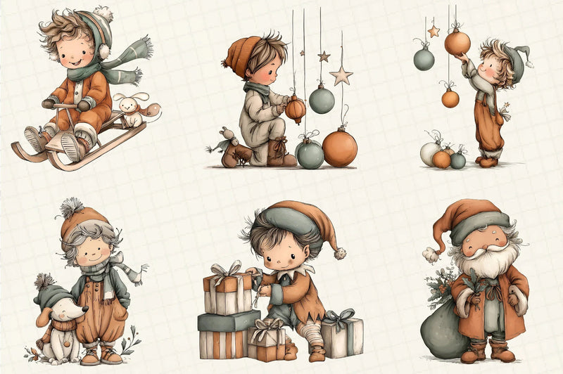 Whimsical Christmas Boy Clipart Bundle - CraftNest - Digital Crafting and Art