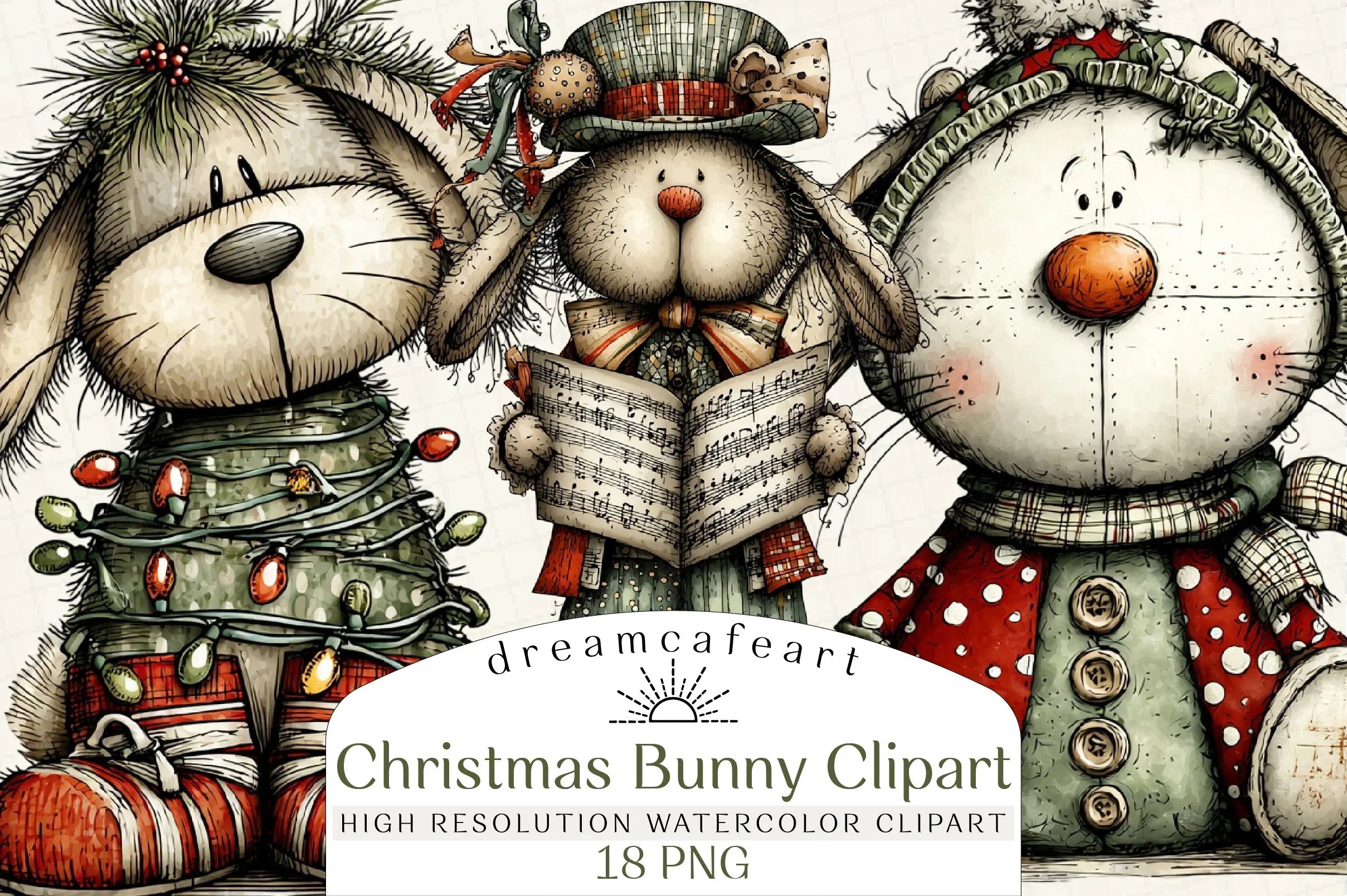 Whimsical Christmas Bunny Clipart Bundle - CraftNest - Digital Crafting and Art