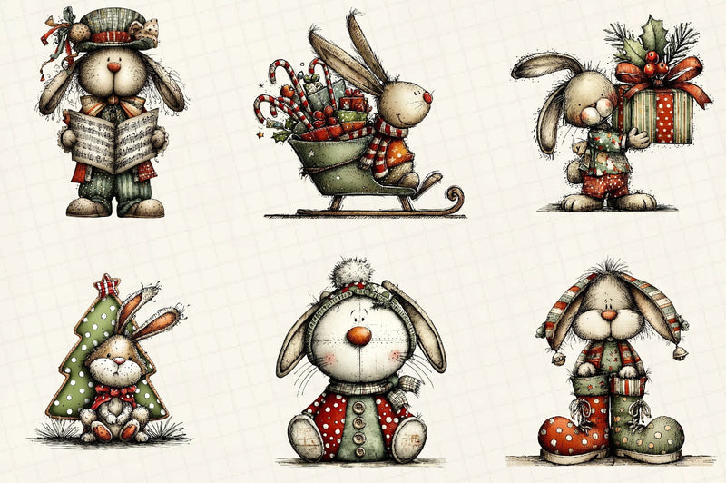 Whimsical Christmas Bunny Clipart Bundle - CraftNest - Digital Crafting and Art