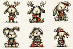 Whimsical Christmas Bunny Clipart Bundle - CraftNest - Digital Crafting and Art