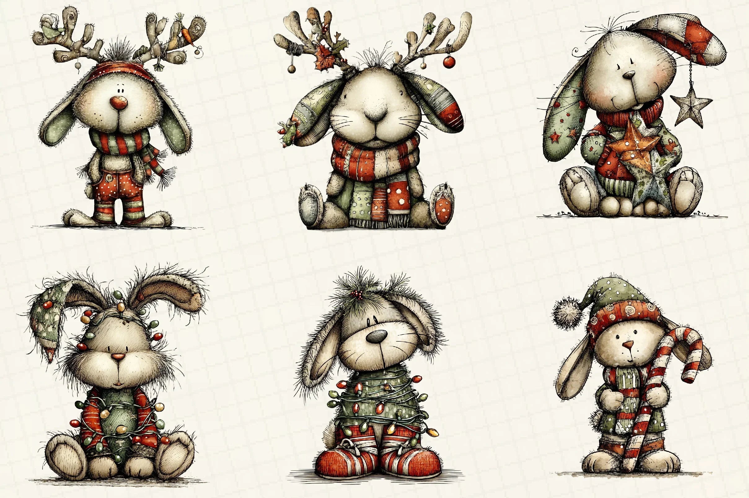 Whimsical Christmas Bunny Clipart Bundle - CraftNest - Digital Crafting and Art