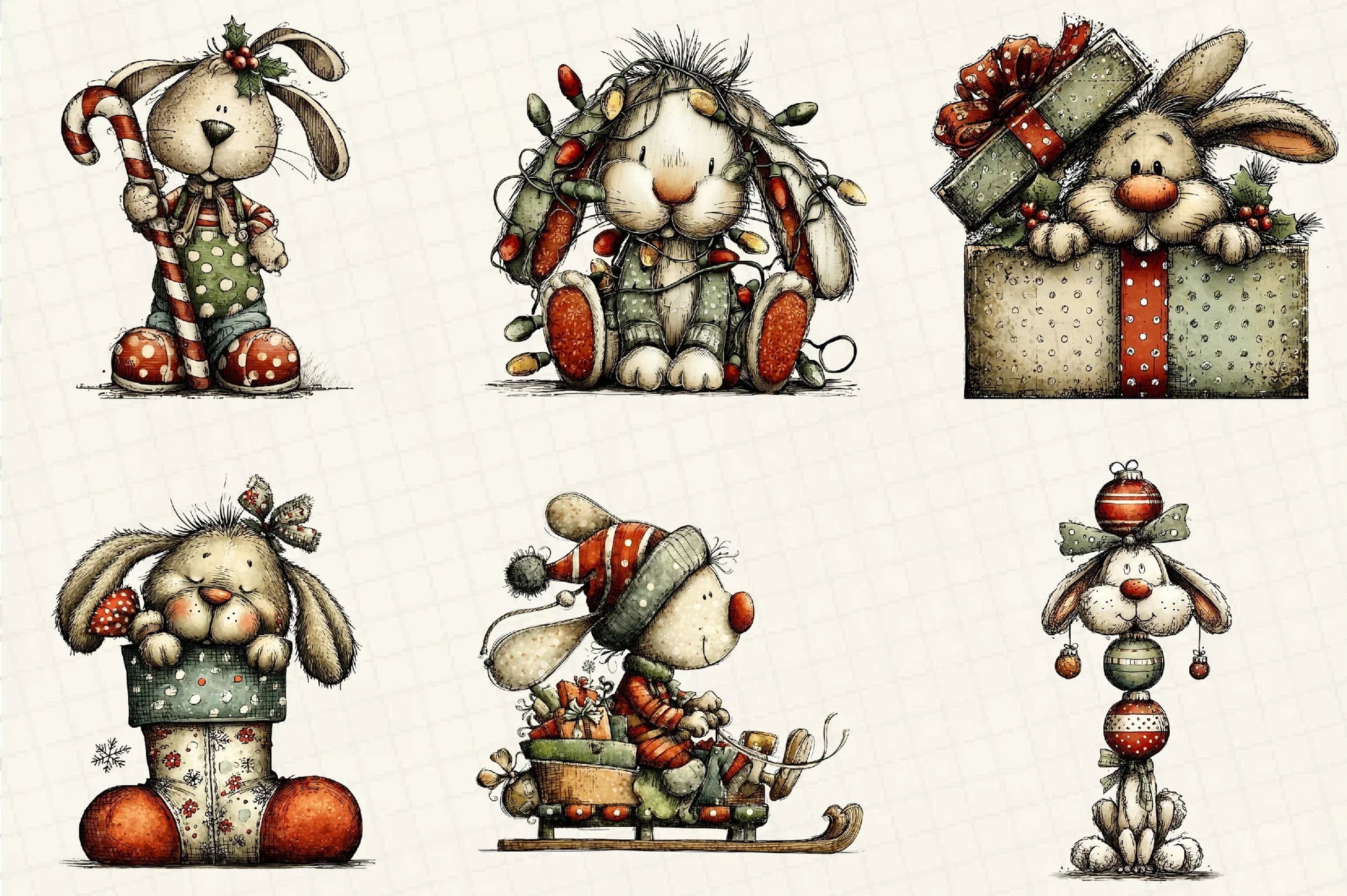 Whimsical Christmas Bunny Clipart Bundle - CraftNest - Digital Crafting and Art