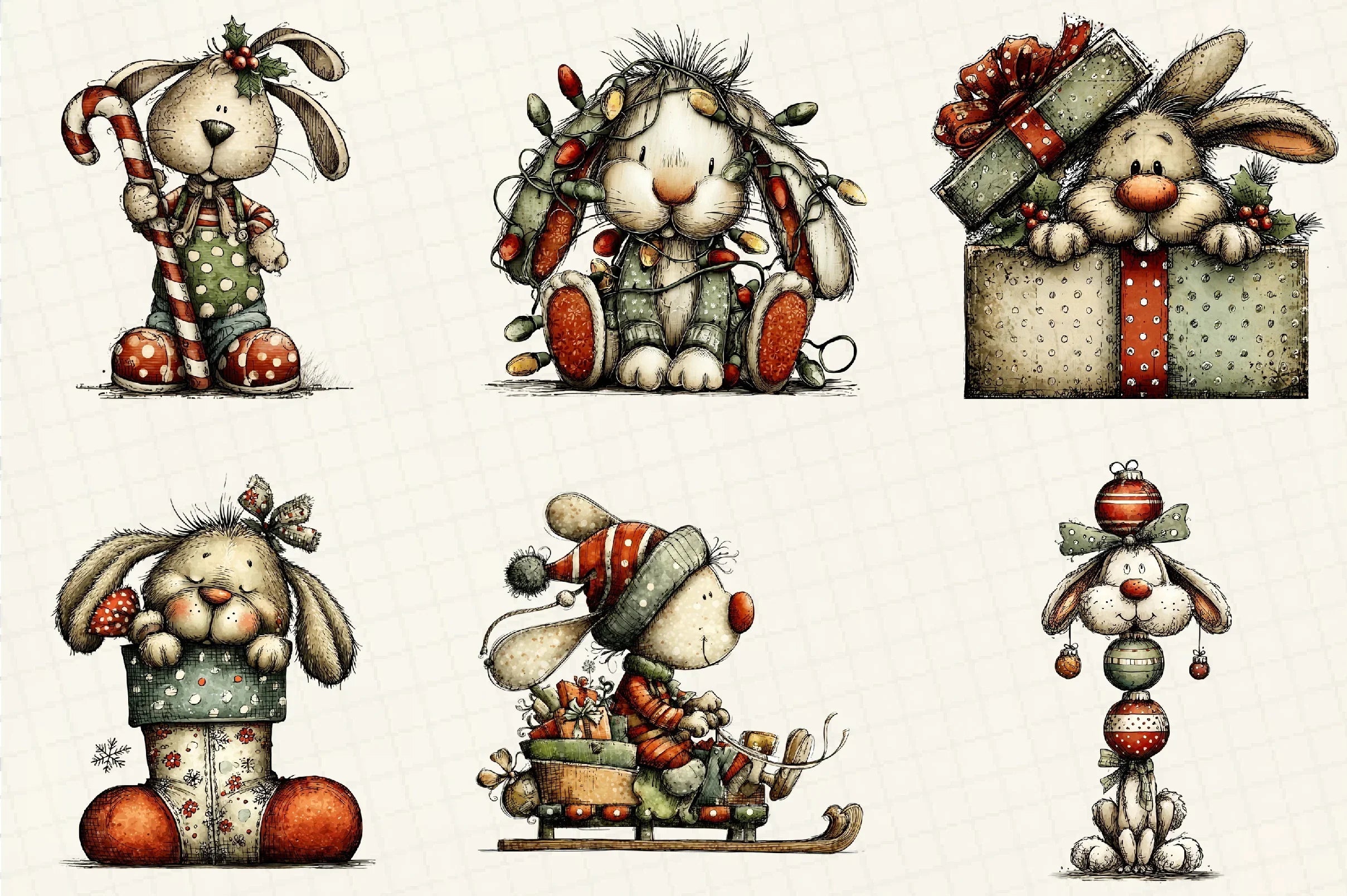 Whimsical Christmas Bunny Clipart Bundle - CraftNest - Digital Crafting and Art