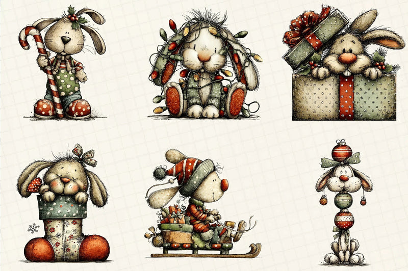 Whimsical Christmas Bunny Clipart Bundle - CraftNest - Digital Crafting and Art