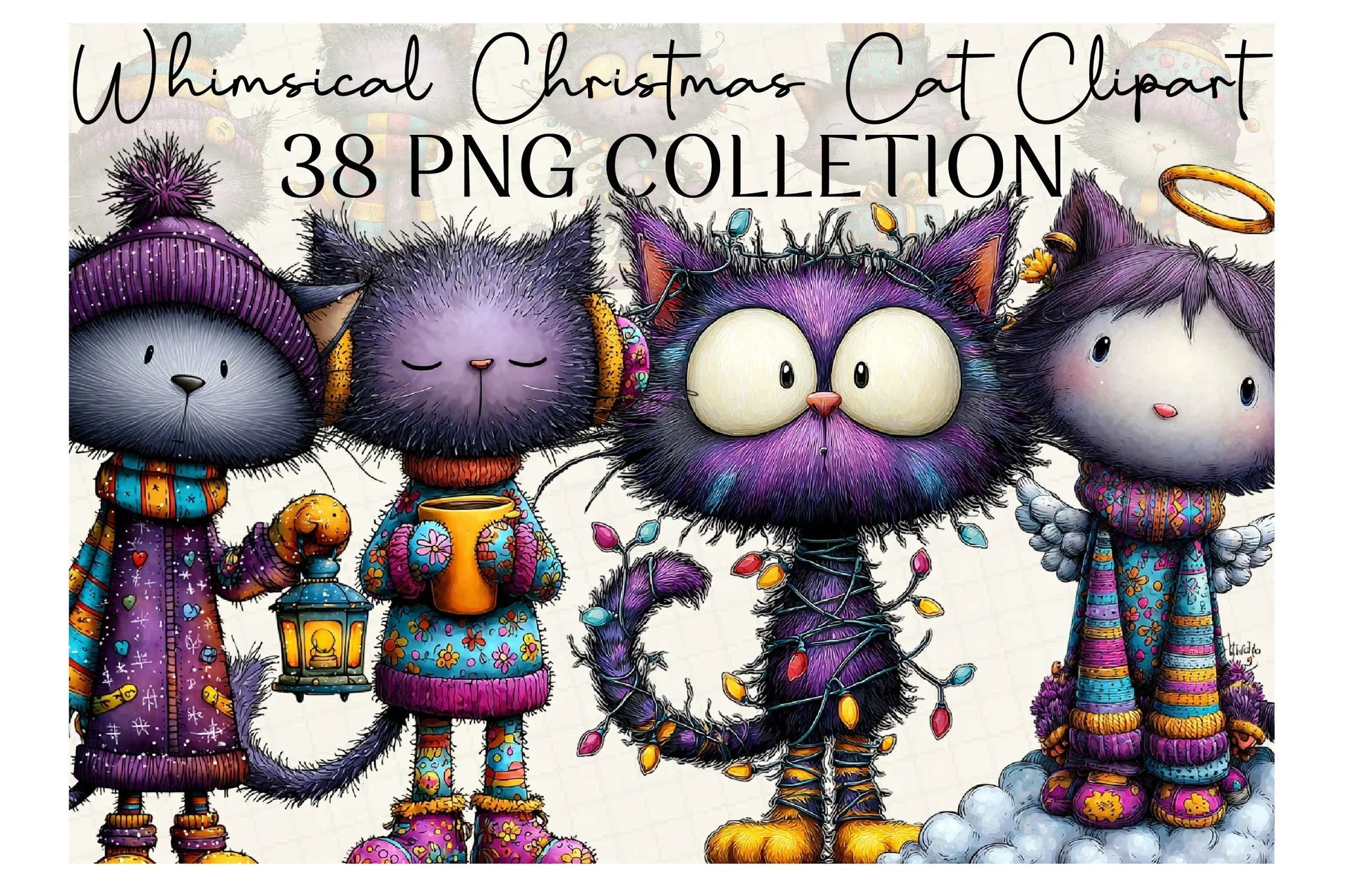 Whimsical Christmas Cat Clipart Bundle - CraftNest - Digital Crafting and Art