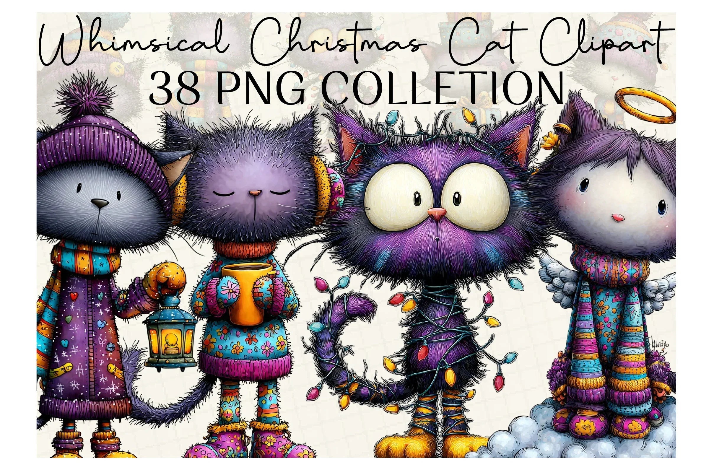 Whimsical Christmas Cat Clipart Bundle - CraftNest - Digital Crafting and Art