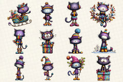 Whimsical Christmas Cat Clipart Bundle - CraftNest - Digital Crafting and Art