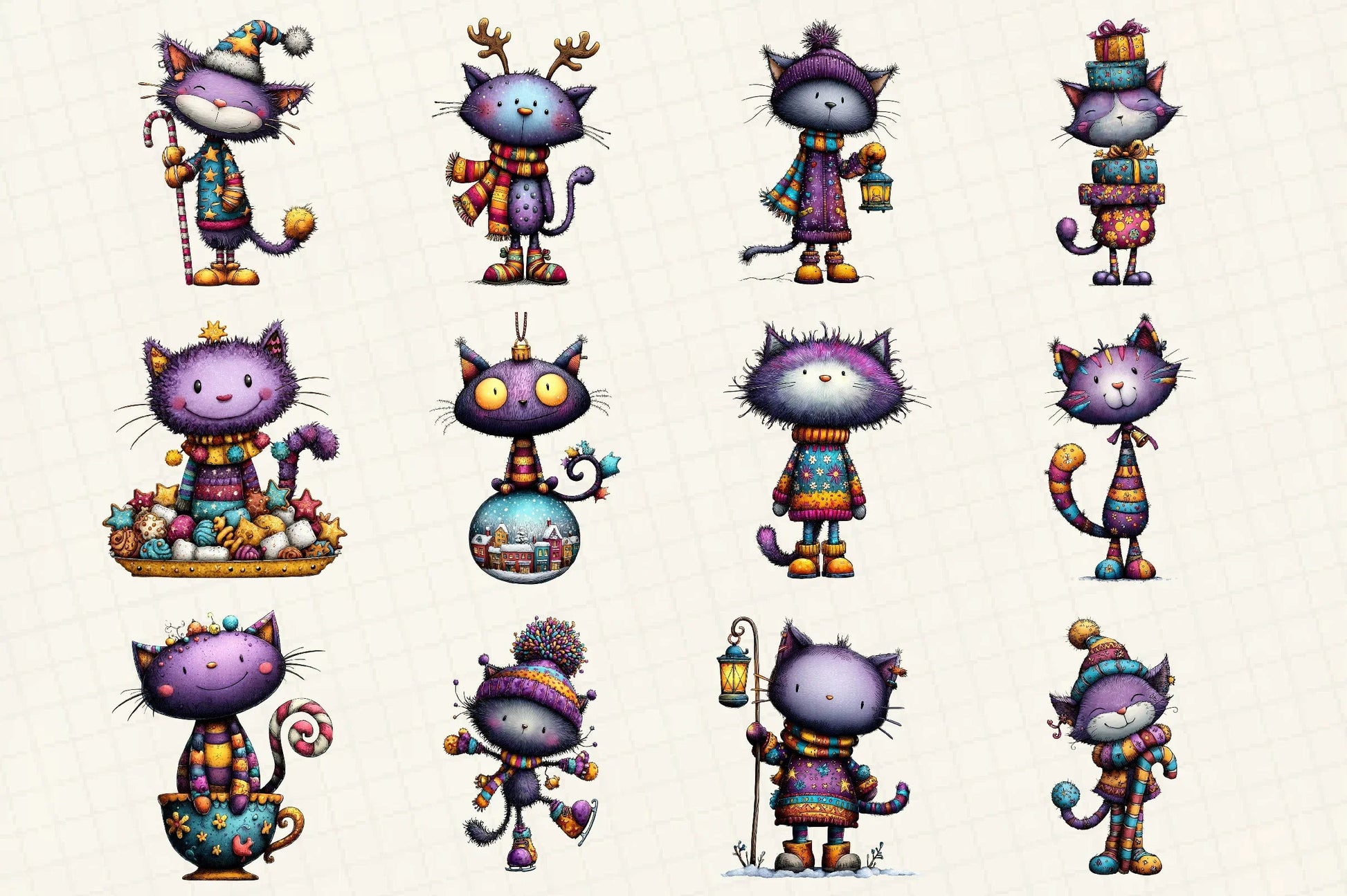 Whimsical Christmas Cat Clipart Bundle - CraftNest - Digital Crafting and Art