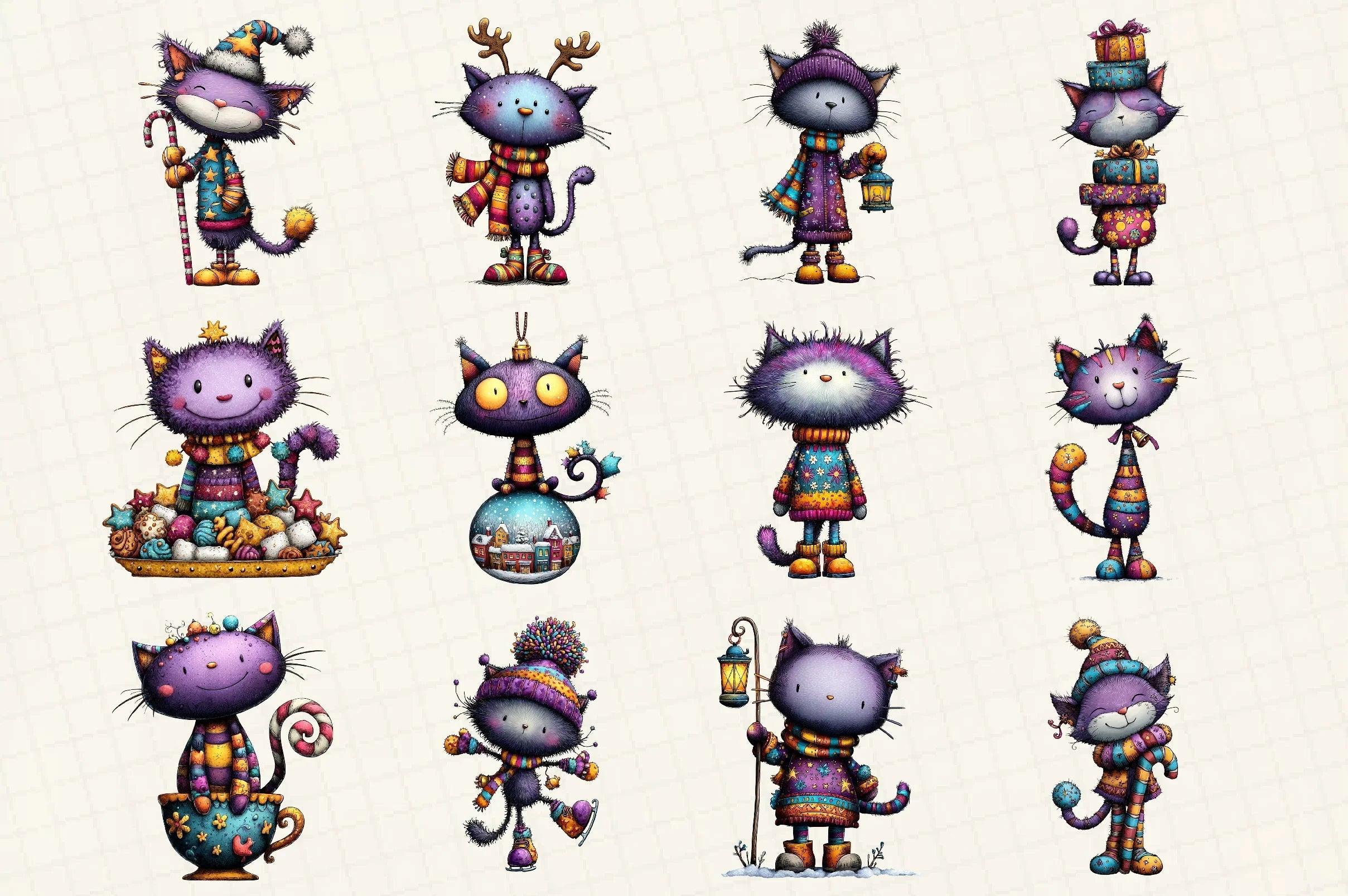 Whimsical Christmas Cat Clipart Bundle - CraftNest - Digital Crafting and Art