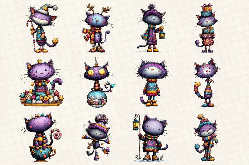 Whimsical Christmas Cat Clipart Bundle - CraftNest - Digital Crafting and Art
