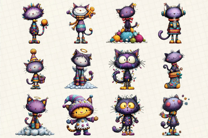 Whimsical Christmas Cat Clipart Bundle - CraftNest - Digital Crafting and Art