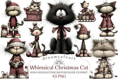 Whimsical Christmas Cat Clipart Design Bundle - CraftNest - Digital Crafting and Art
