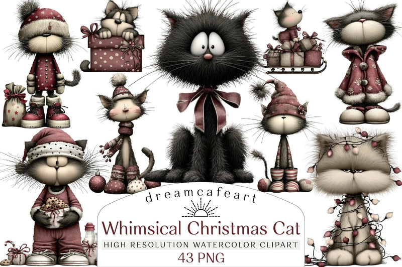 Whimsical Christmas Cat Clipart Design Bundle - CraftNest - Digital Crafting and Art