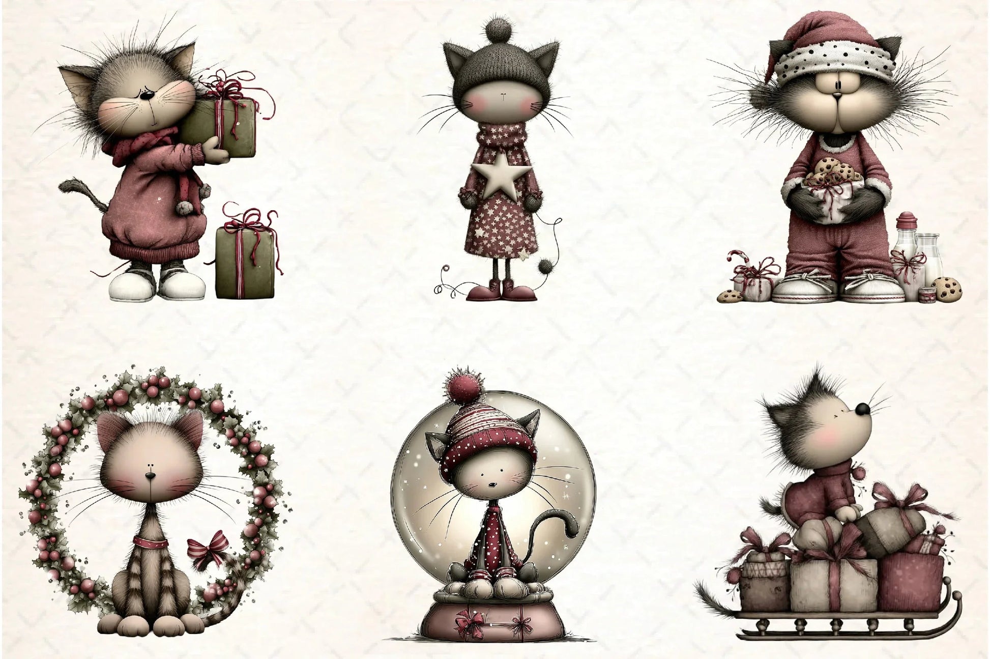 Whimsical Christmas Cat Clipart Design Bundle - CraftNest - Digital Crafting and Art