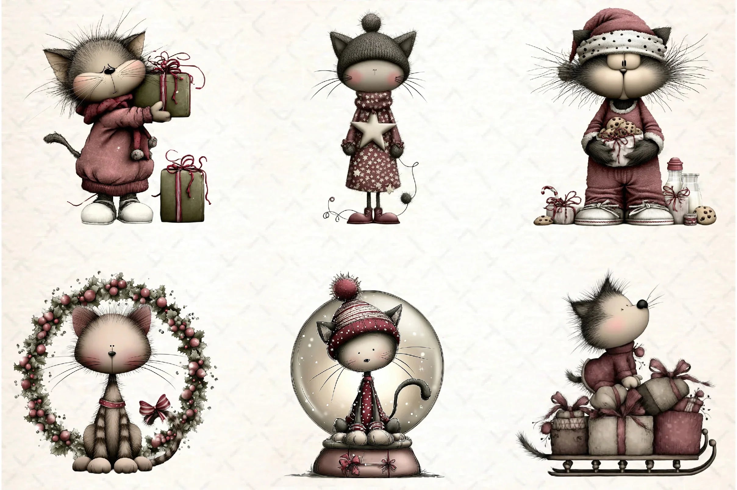Whimsical Christmas Cat Clipart Design Bundle - CraftNest - Digital Crafting and Art