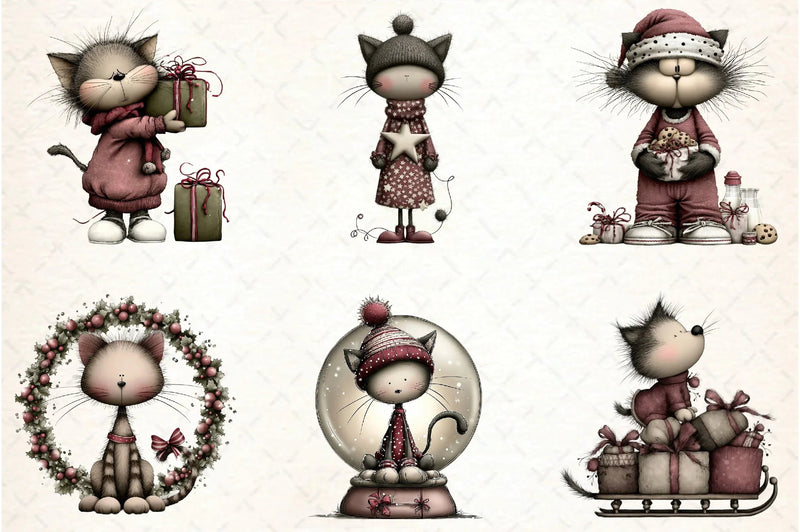 Whimsical Christmas Cat Clipart Design Bundle - CraftNest - Digital Crafting and Art