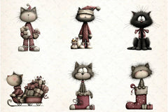Whimsical Christmas Cat Clipart Design Bundle - CraftNest - Digital Crafting and Art