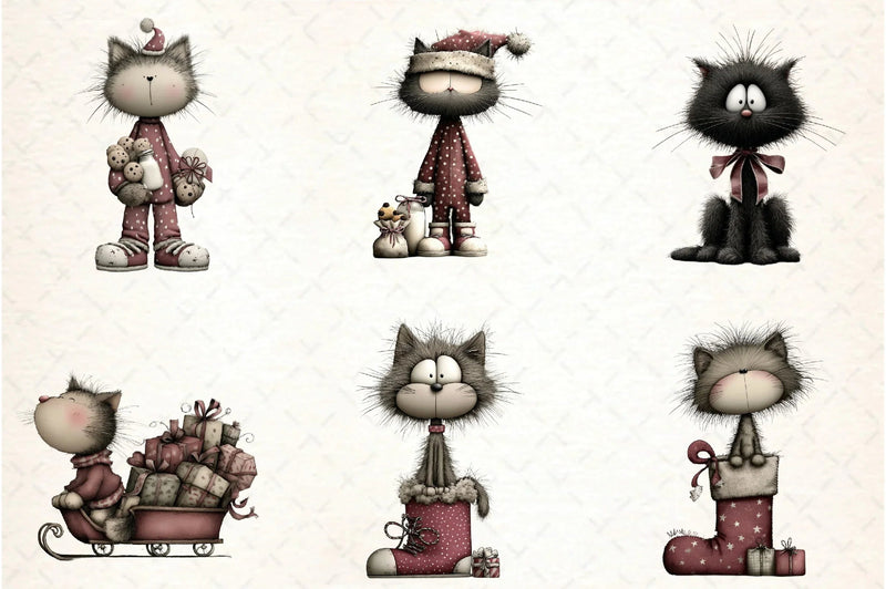 Whimsical Christmas Cat Clipart Design Bundle - CraftNest - Digital Crafting and Art