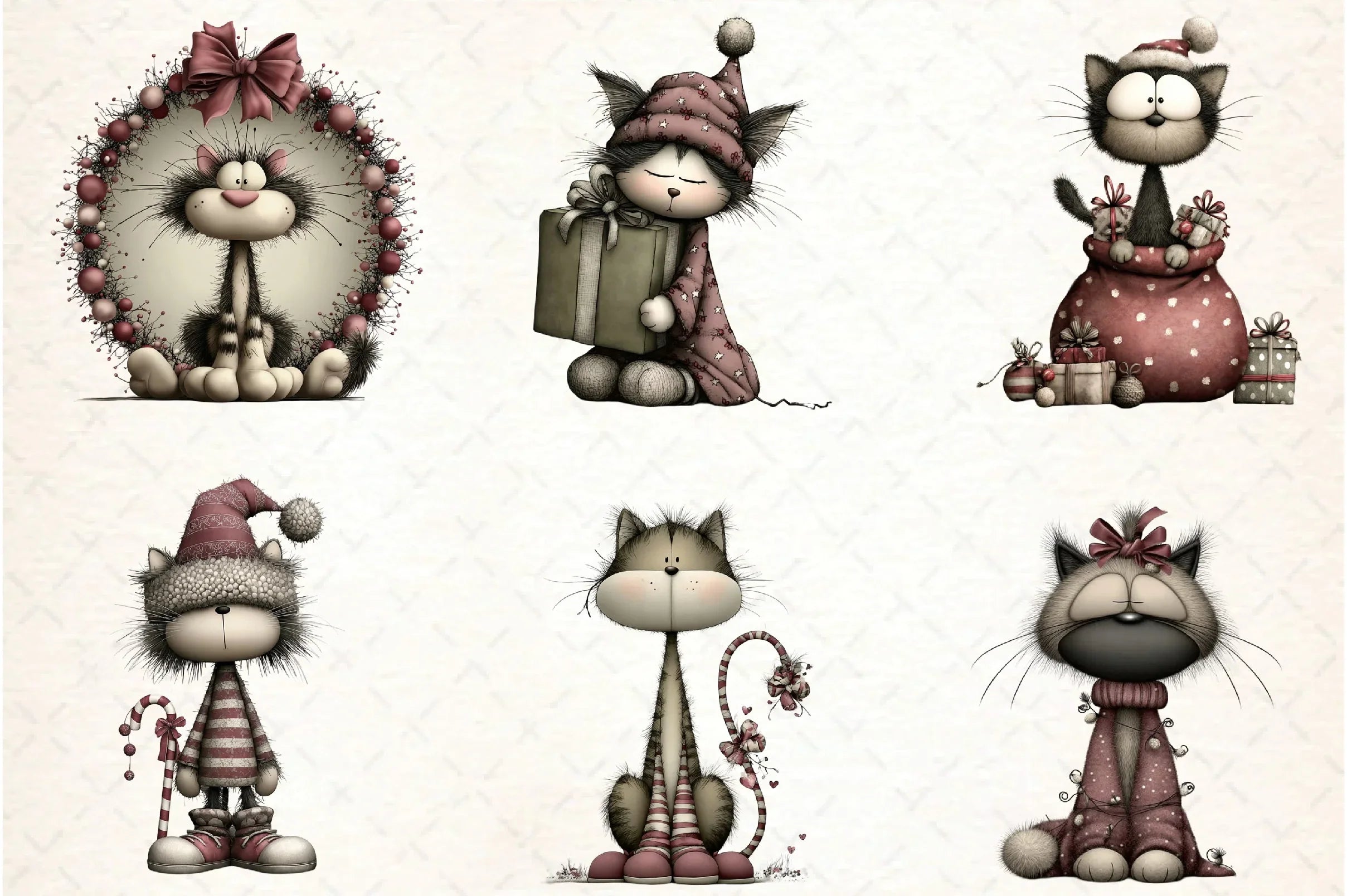 Whimsical Christmas Cat Clipart Design Bundle - CraftNest - Digital Crafting and Art