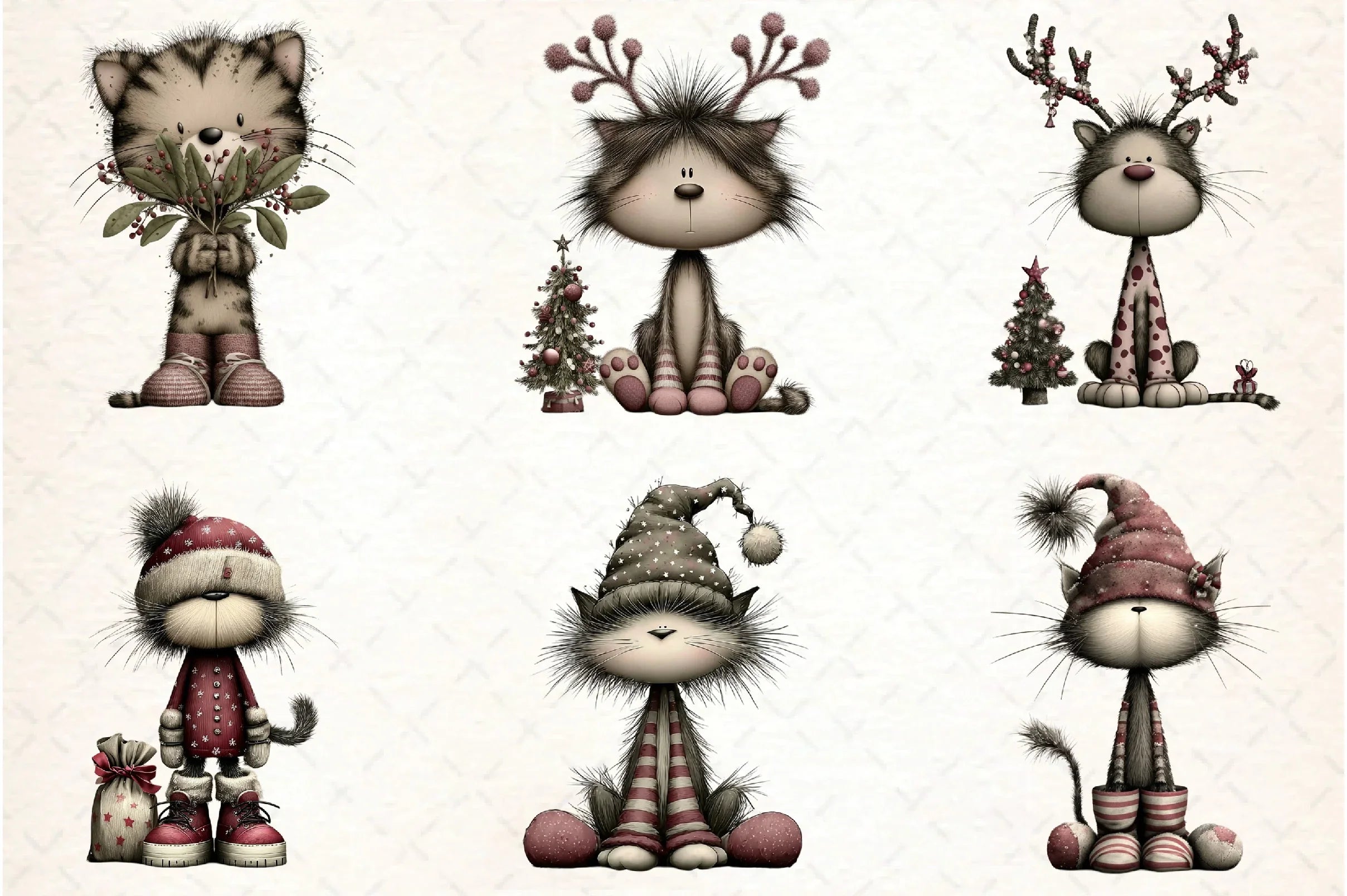 Whimsical Christmas Cat Clipart Design Bundle - CraftNest - Digital Crafting and Art