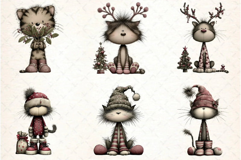 Whimsical Christmas Cat Clipart Design Bundle - CraftNest - Digital Crafting and Art