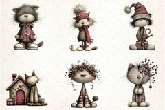 Whimsical Christmas Cat Clipart Design Bundle - CraftNest - Digital Crafting and Art