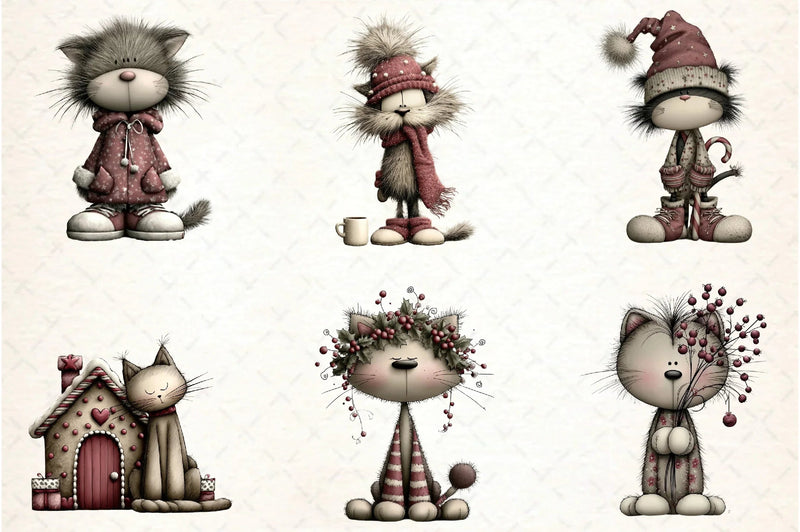 Whimsical Christmas Cat Clipart Design Bundle - CraftNest - Digital Crafting and Art