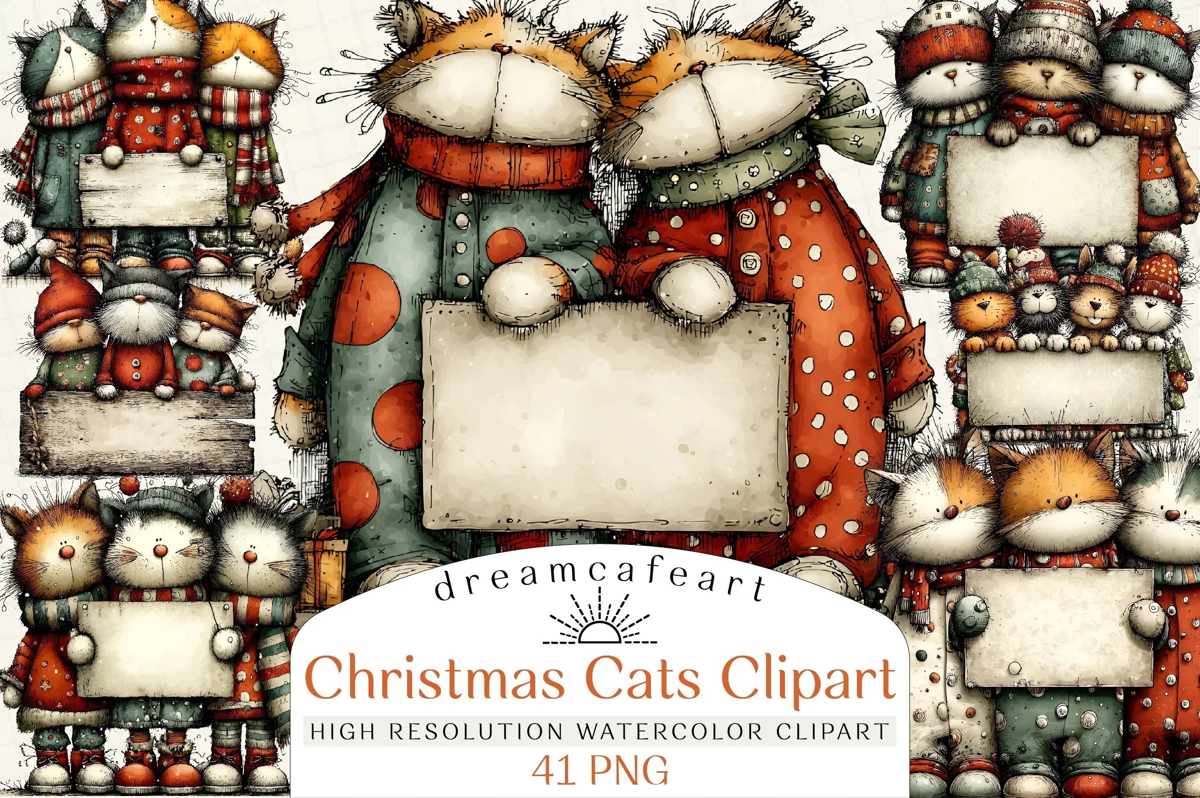 Whimsical Christmas Cats Clipart Bundle - CraftNest - Digital Crafting and Art
