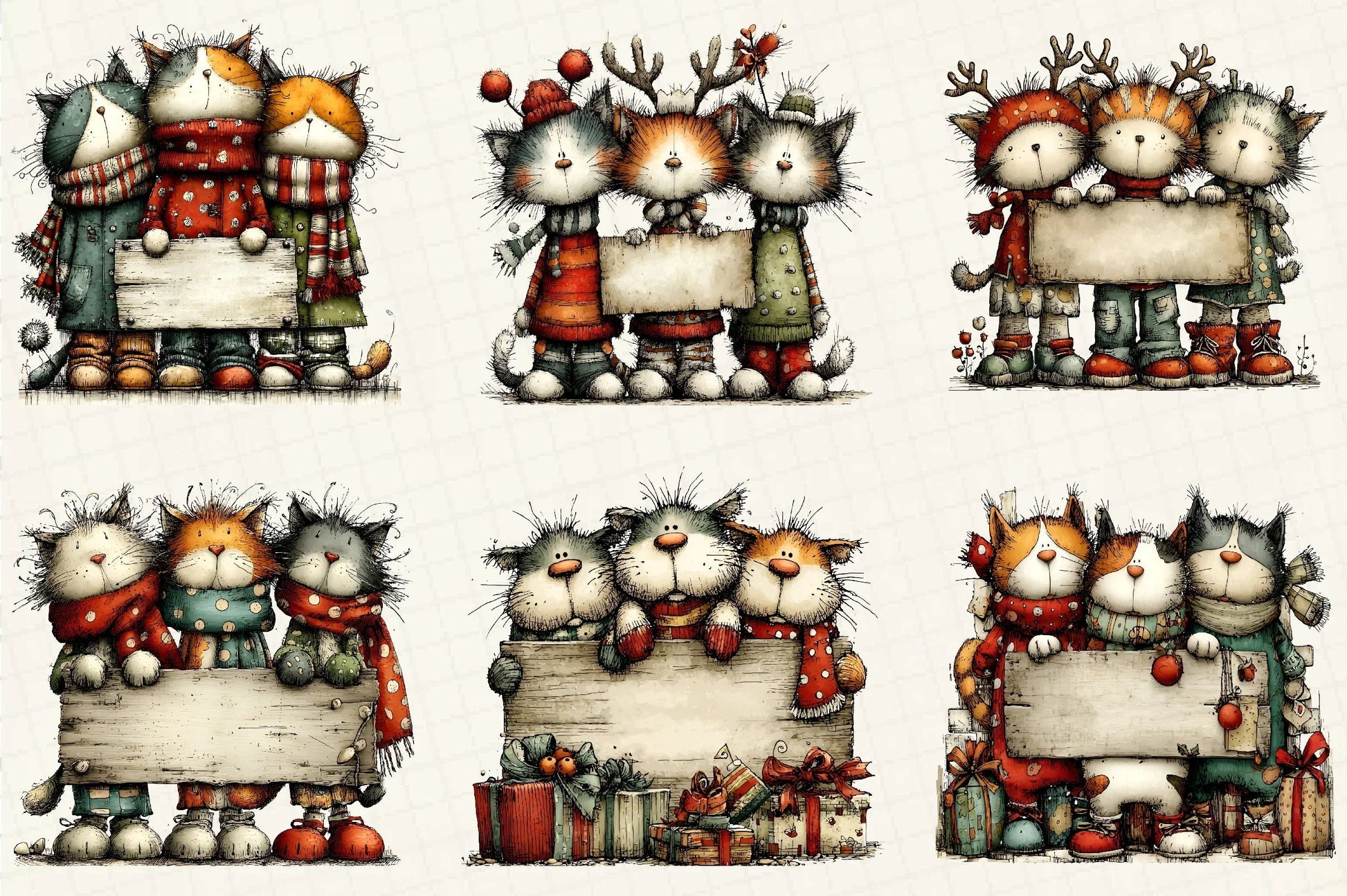 Whimsical Christmas Cats Clipart Bundle - CraftNest - Digital Crafting and Art