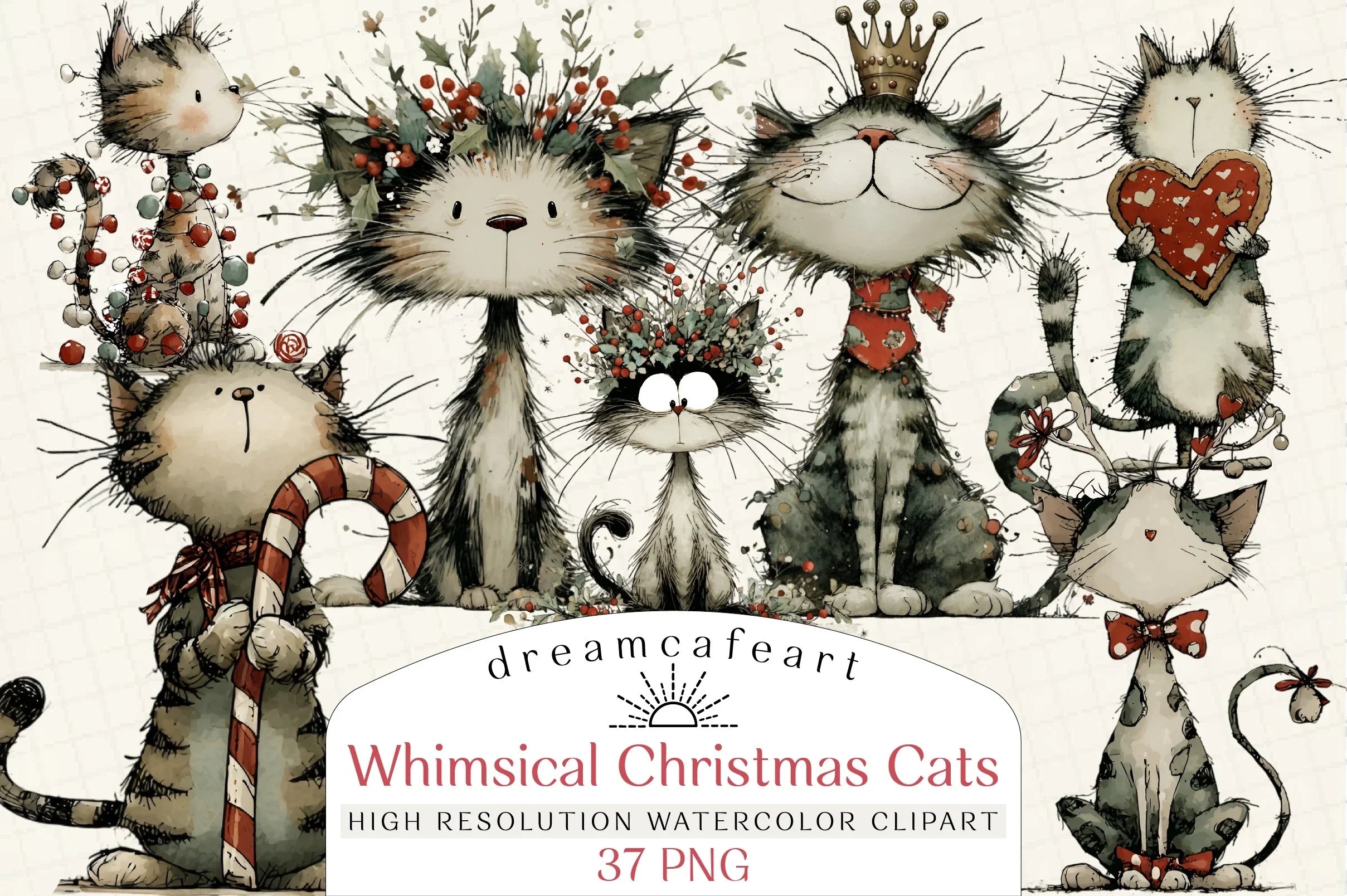 Whimsical Christmas Cats Clipart Bundle - CraftNest - Digital Crafting and Art