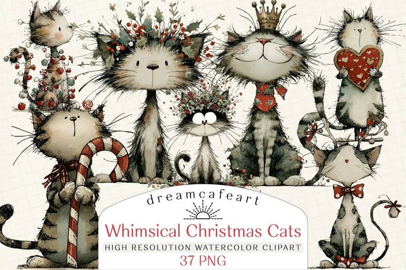 Whimsical Christmas Cats Clipart Bundle - CraftNest - Digital Crafting and Art
