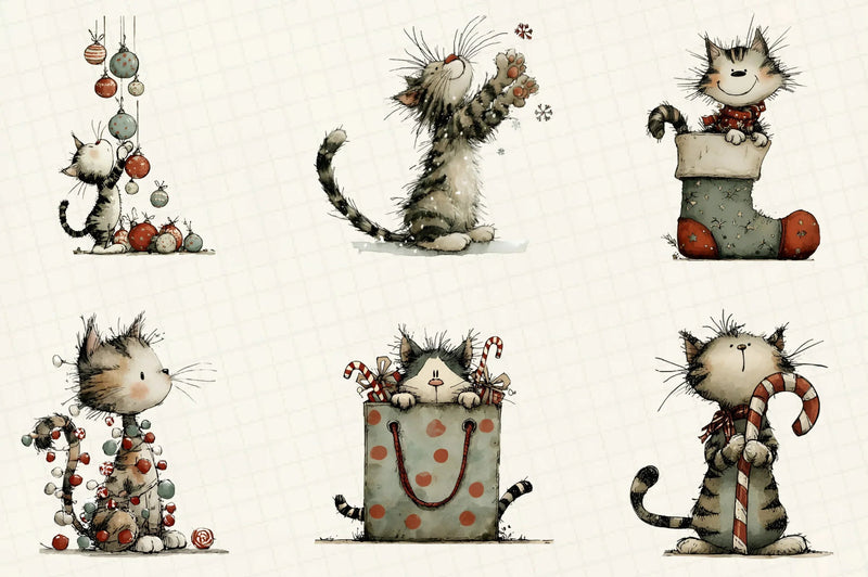 Whimsical Christmas Cats Clipart Bundle - CraftNest - Digital Crafting and Art