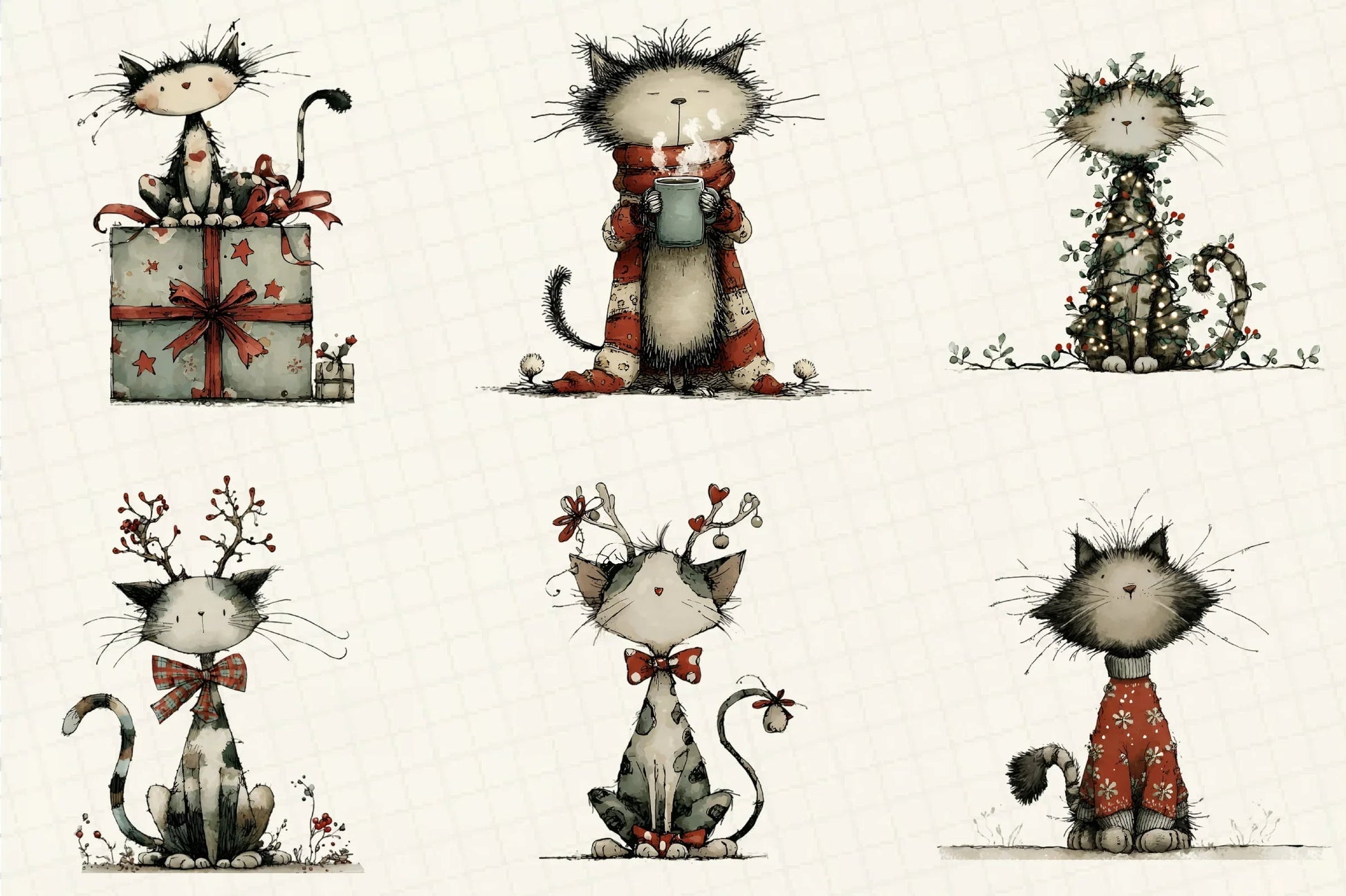 Whimsical Christmas Cats Clipart Bundle - CraftNest - Digital Crafting and Art