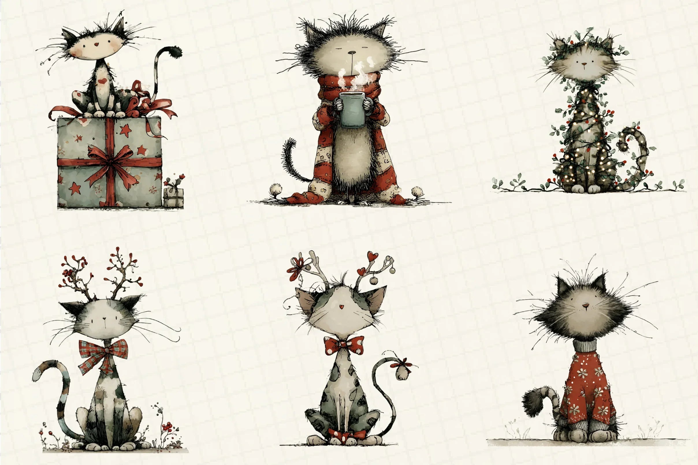 Whimsical Christmas Cats Clipart Bundle - CraftNest - Digital Crafting and Art