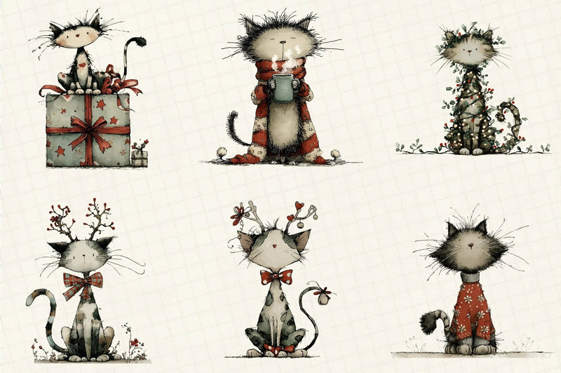 Whimsical Christmas Cats Clipart Bundle - CraftNest - Digital Crafting and Art
