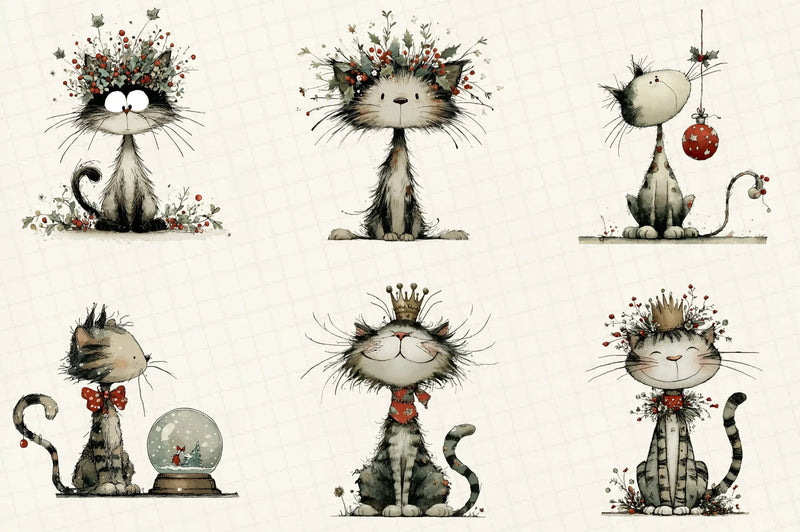 Whimsical Christmas Cats Clipart Bundle - CraftNest - Digital Crafting and Art