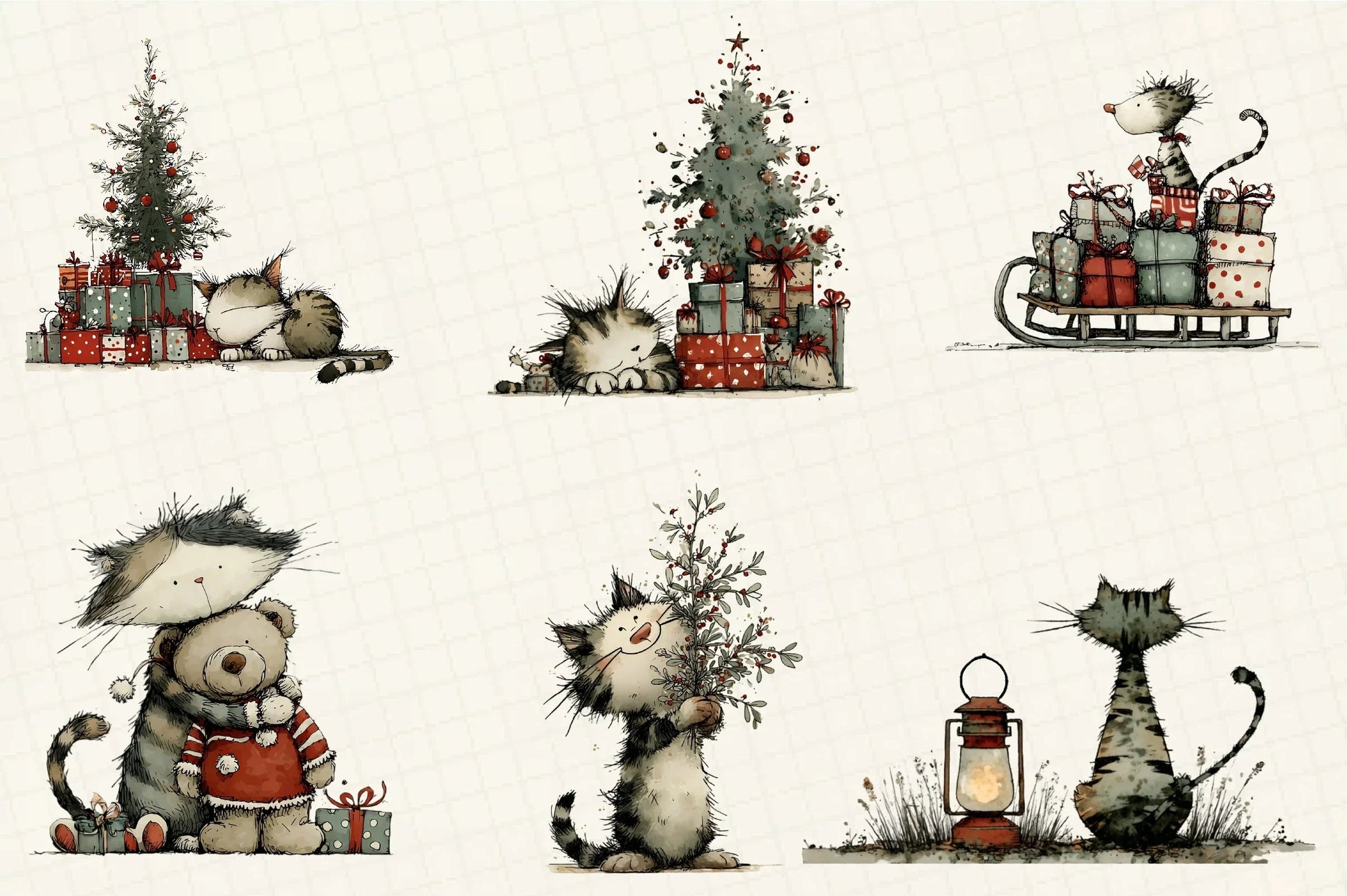 Whimsical Christmas Cats Clipart Bundle - CraftNest - Digital Crafting and Art