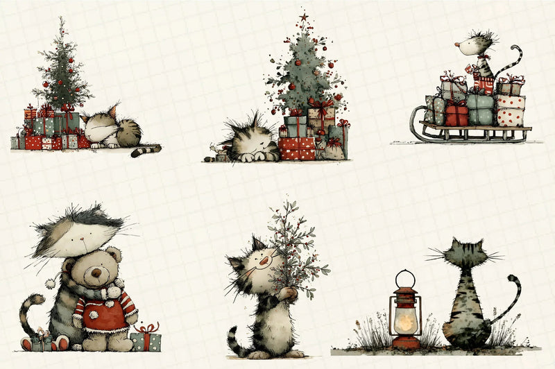 Whimsical Christmas Cats Clipart Bundle - CraftNest - Digital Crafting and Art
