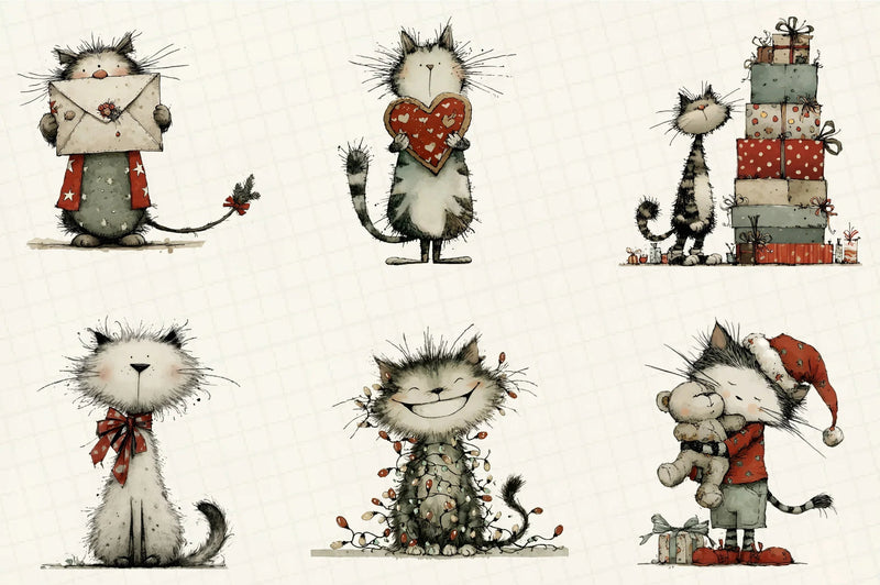 Whimsical Christmas Cats Clipart Bundle - CraftNest - Digital Crafting and Art