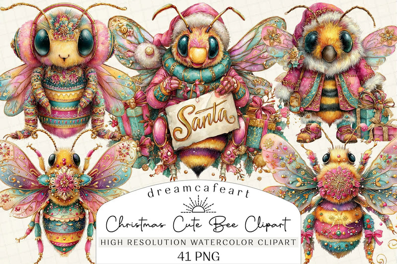 Whimsical Christmas Bee Clipart Bundle - CraftNest - Digital Crafting and Art