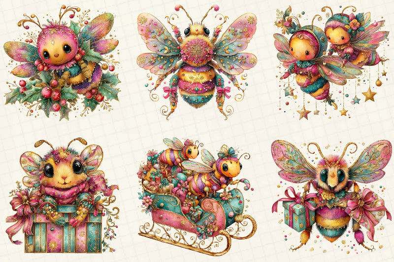 Whimsical Christmas Bee Clipart Bundle - CraftNest - Digital Crafting and Art